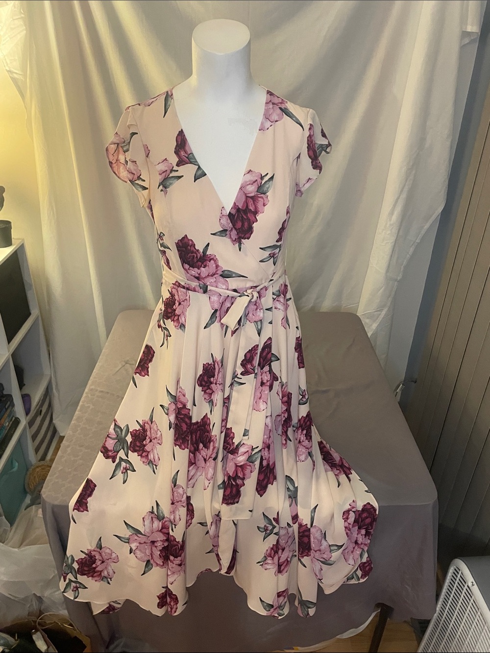 Lulu's Cream Maxi Dress with Pink and Plum Floral Print